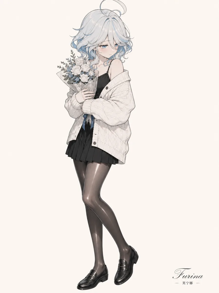 极简冷灰墨线风 芙宁娜